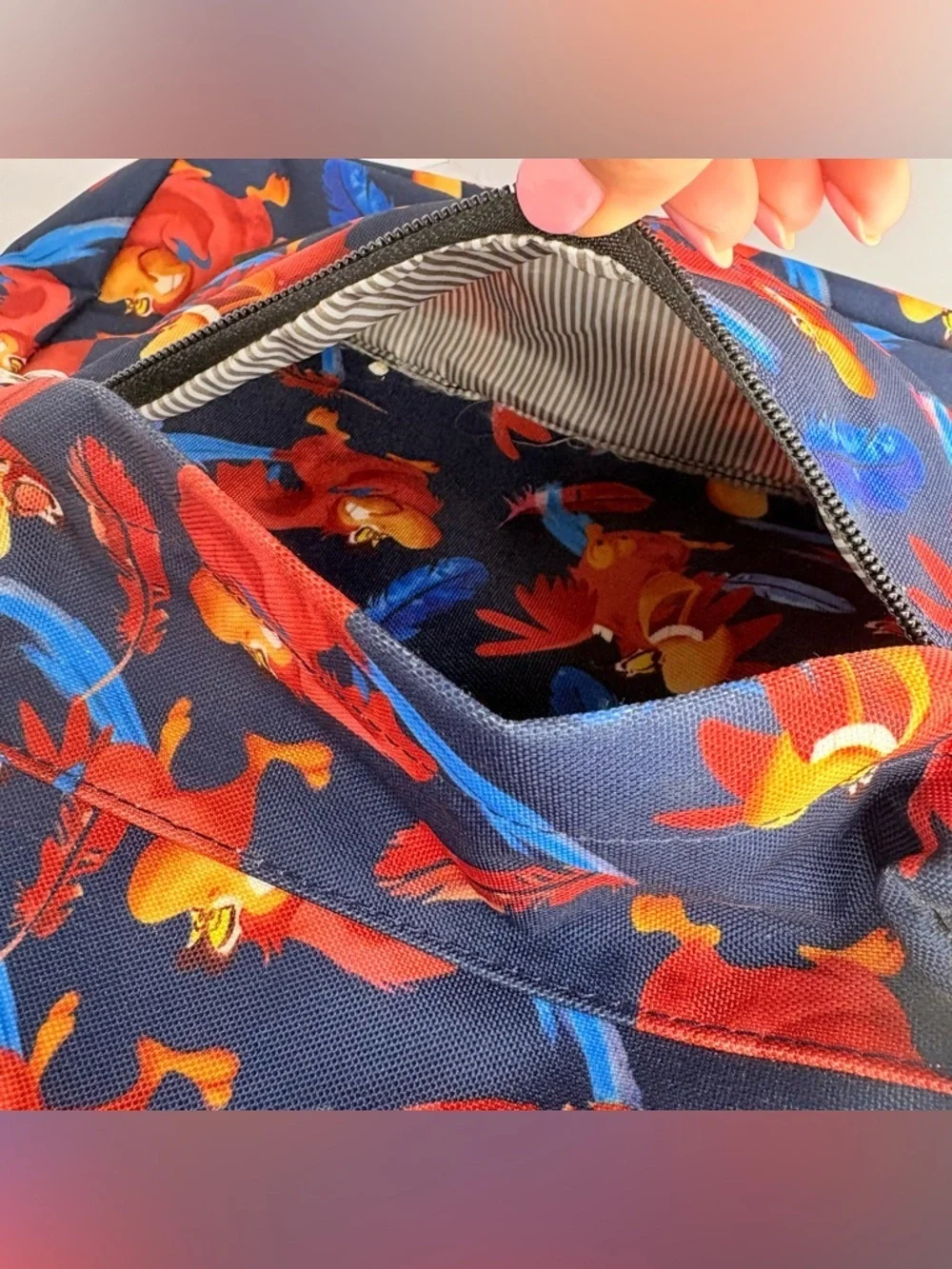 Loungefly Disney Aladdin Iago Bird Character All Over Print Backpack Blue Red
